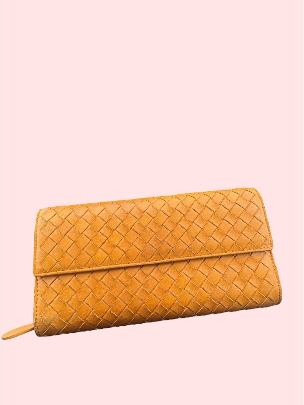 Bottega Veneta Woven Leather Continental Wallet in Orange